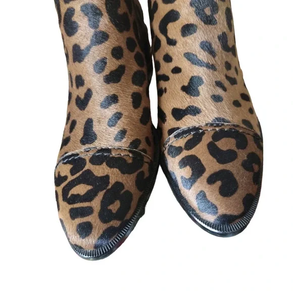 Paige Leather Leopard Print Ankle Jessie Boot‎ Booties Side Zip Brown Size 7 New